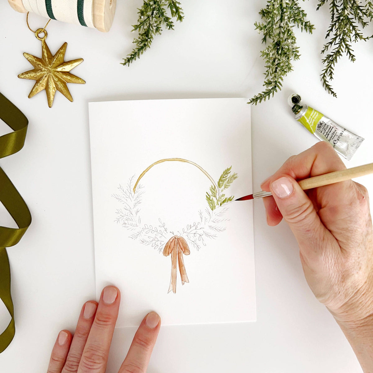 Wreaths Paintable Watercolor Notecard Set by Emily Lex