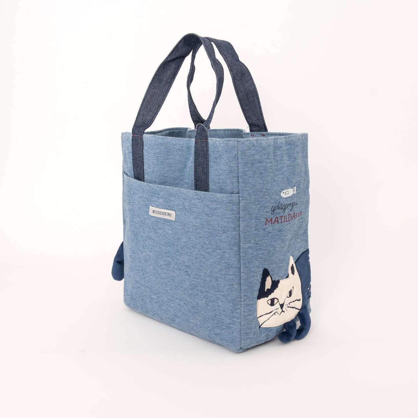 Kusuguru Japan Embroidered Cat Small Tote Bag - two color