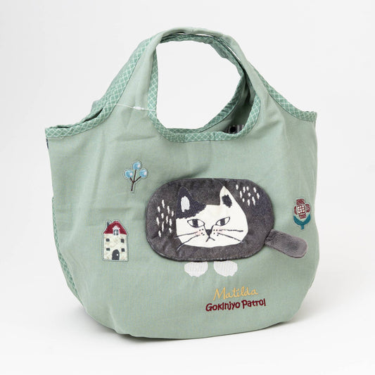 Kusuguru Japan Embroidered Climbing Cat Canvas Tote