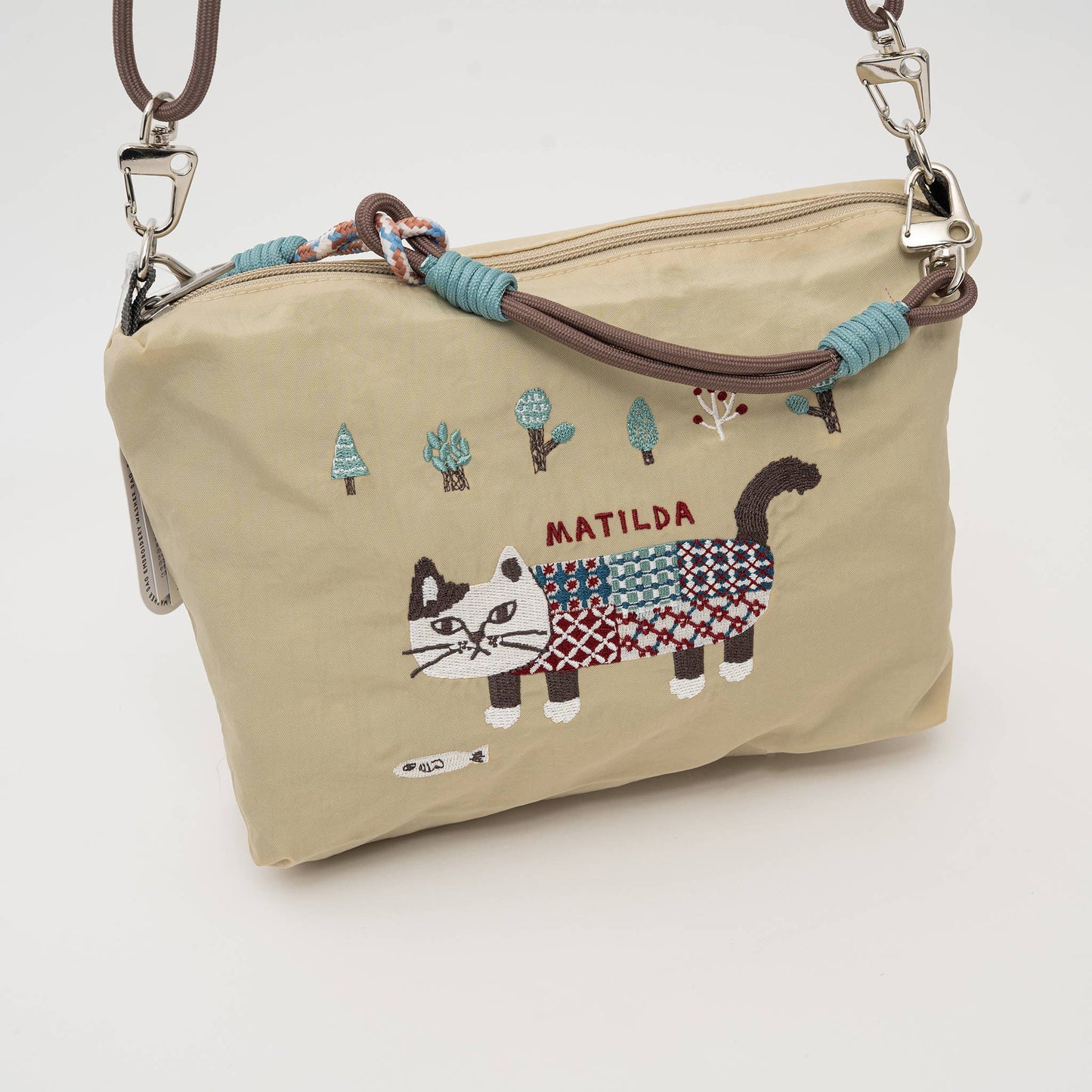 Kusuguru Japan Embroidered Cat Multi-Use Crossbody Bag