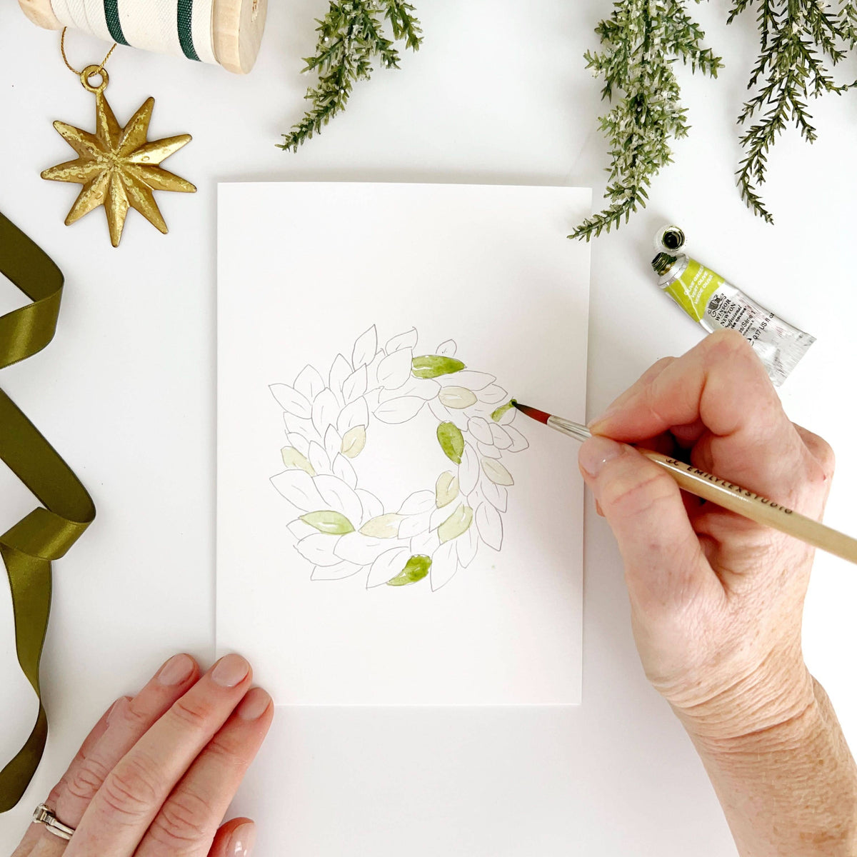 Wreaths Paintable Watercolor Notecard Set by Emily Lex