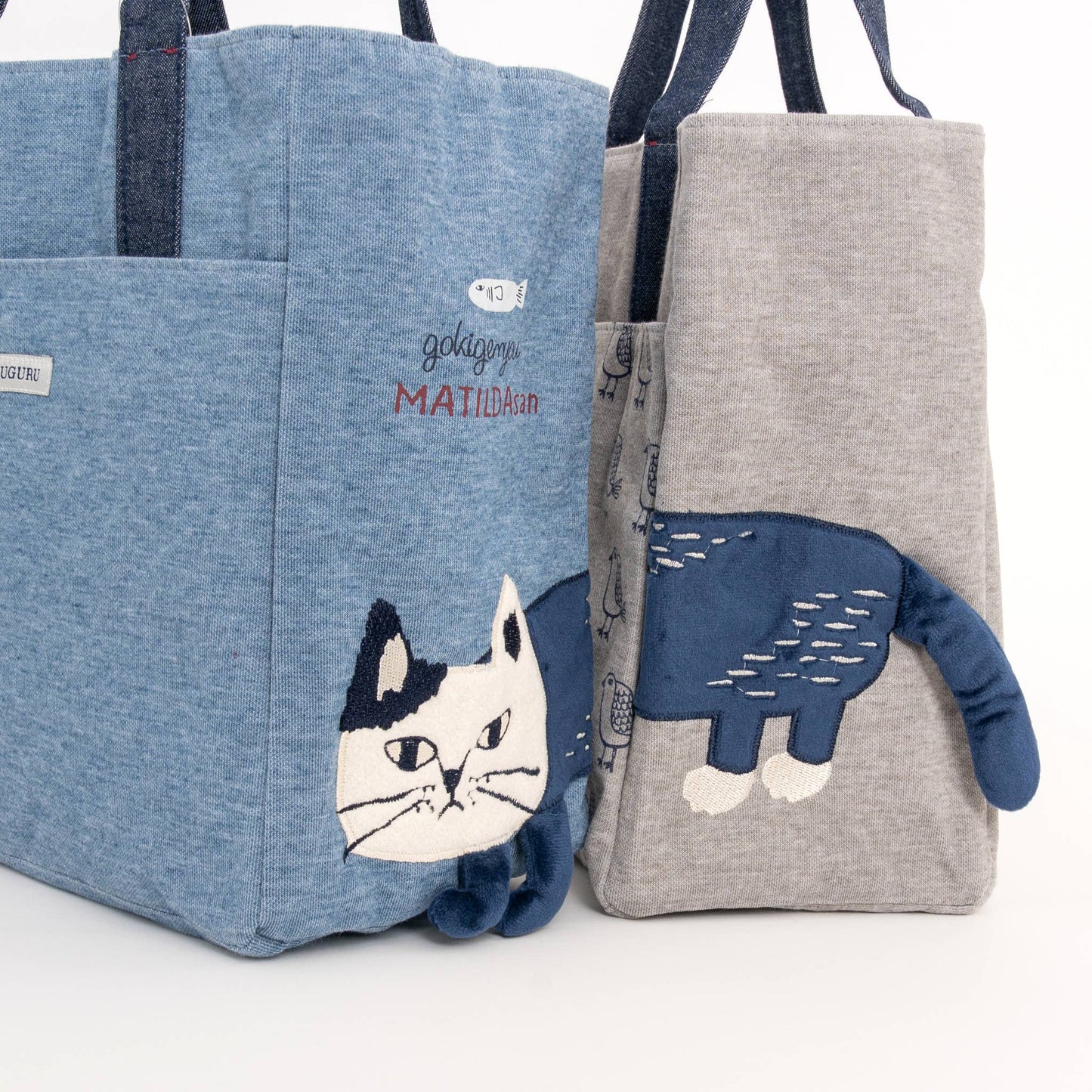 Kusuguru Japan Embroidered Cat Small Tote Bag - two color
