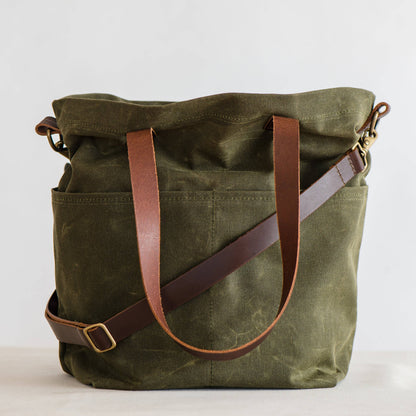 Waxed canvas crossbody tote