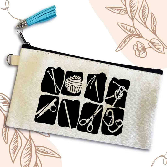Crochet & Knit Collage Small Canvas Pouch Bag, Custom