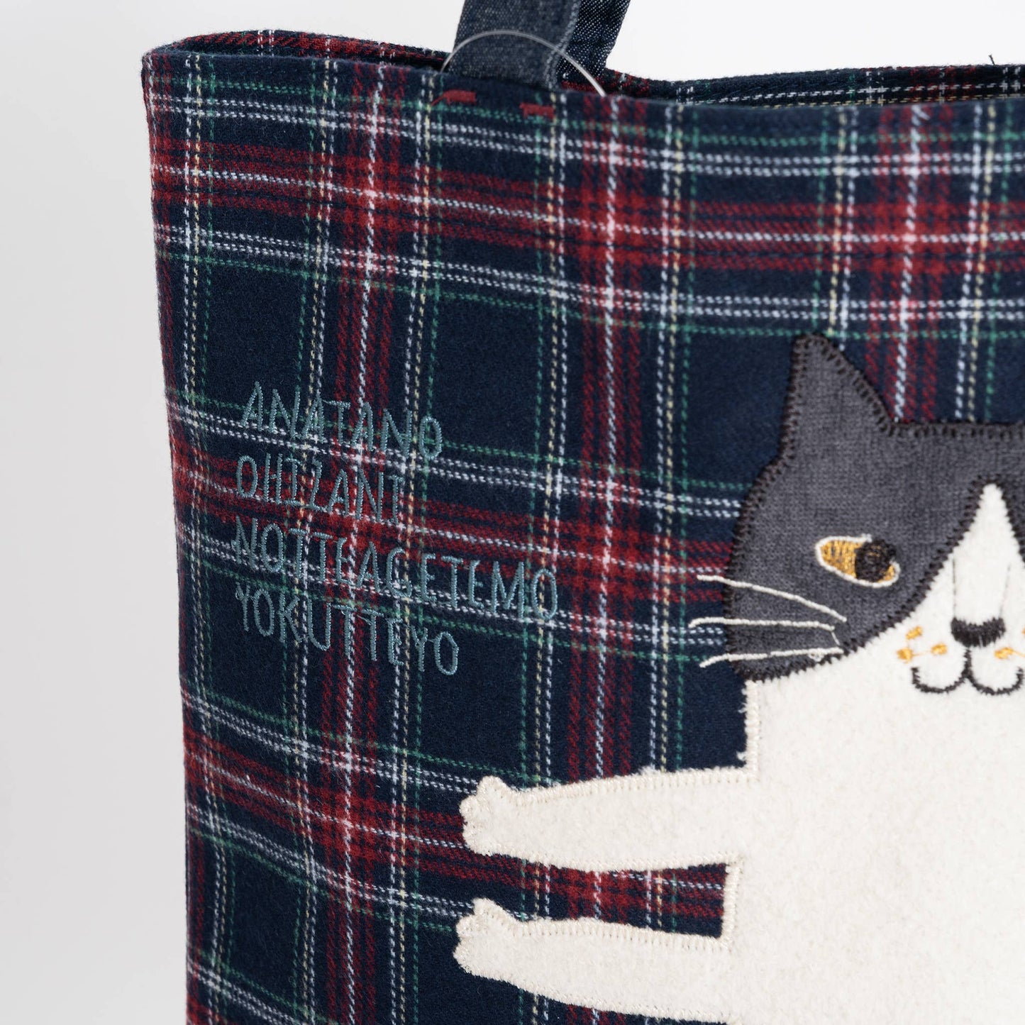 Kusuguru Japan Nago Cat Embroidered Small Tote - Navy Blue
