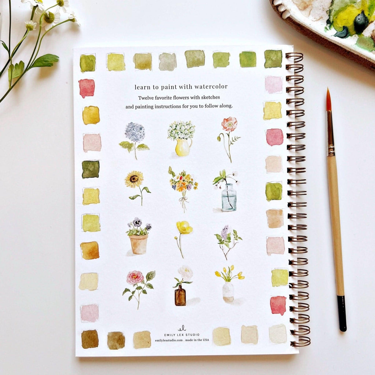 Flowers watercolor workbook by Emily Lux