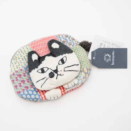 Kusuguru Japan Patchwork Cat Face Coin Pouch