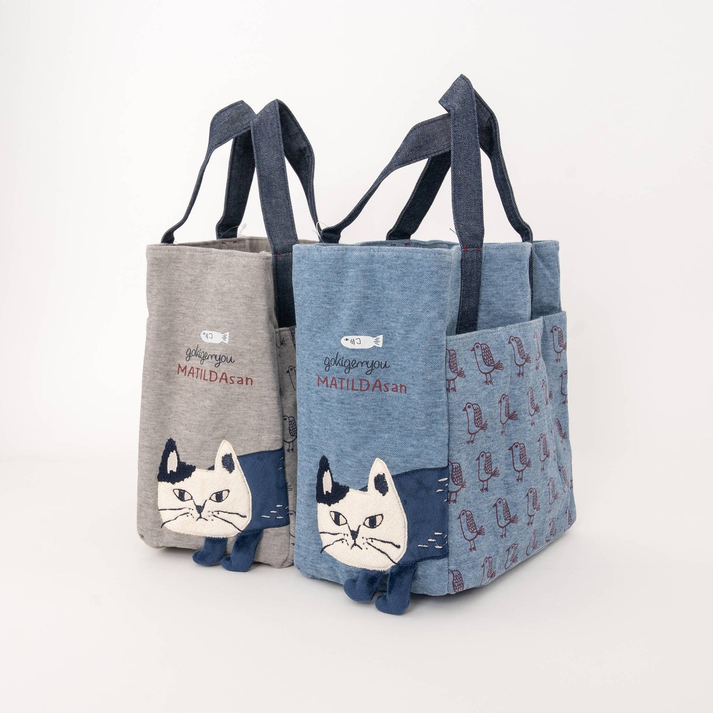 Kusuguru Japan Embroidered Cat Small Tote Bag - two color