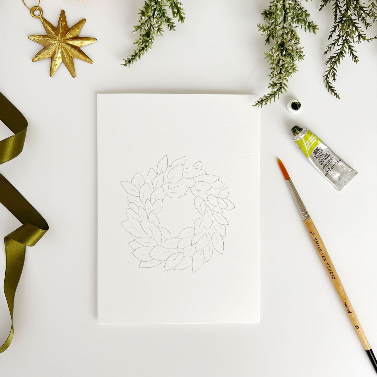 Wreaths Paintable Watercolor Notecard Set by Emily Lex