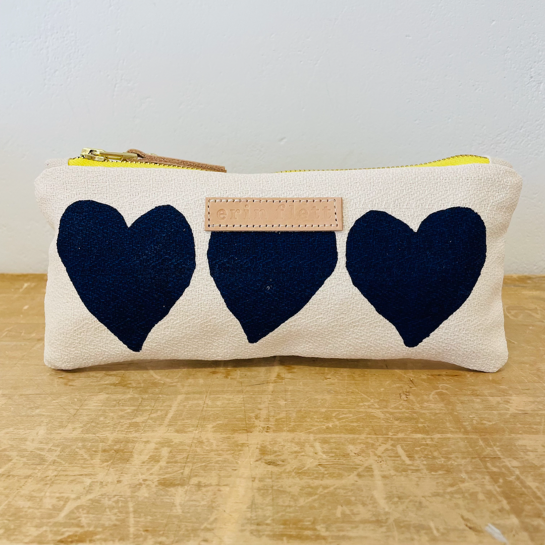 Navy Heart Pencil Bag