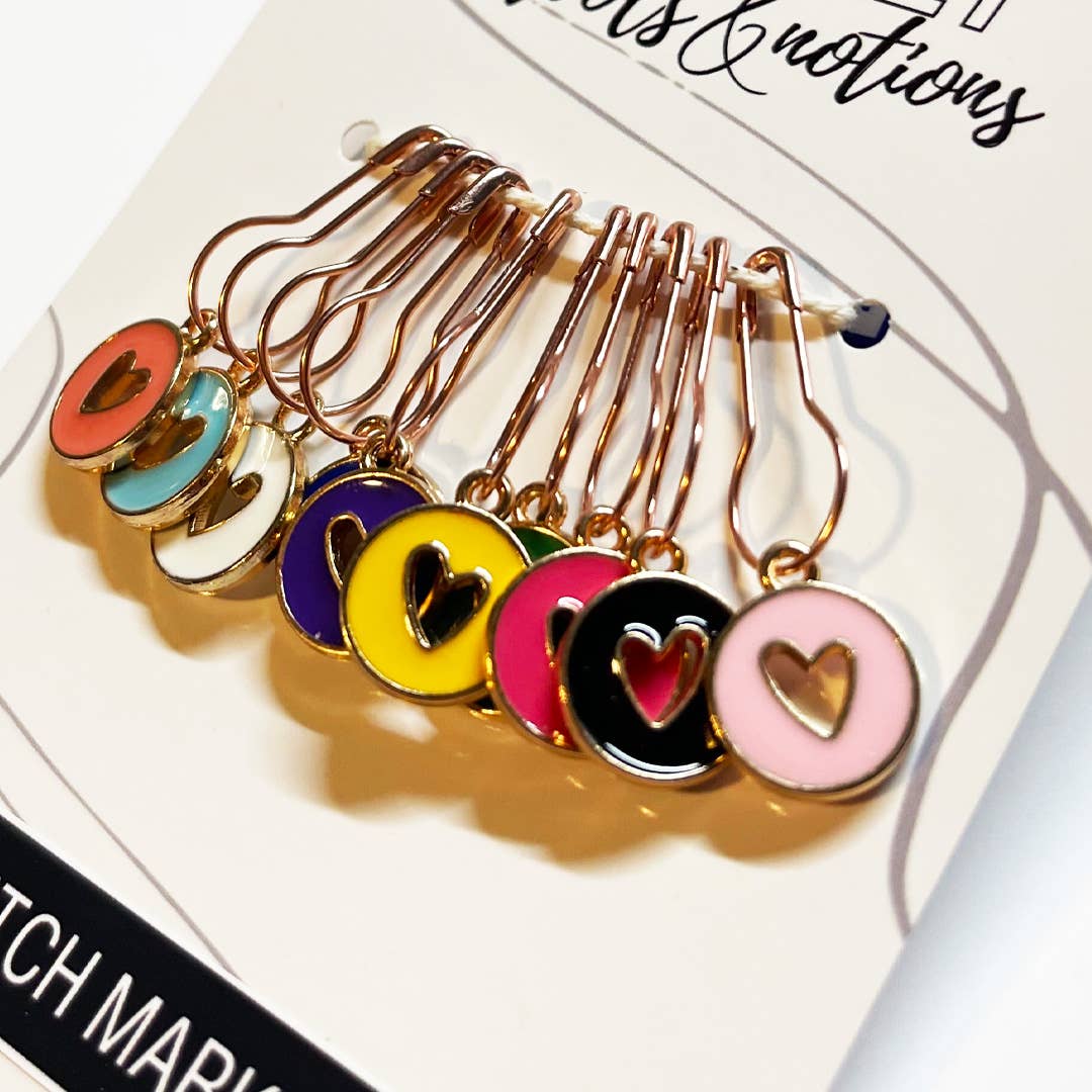 Round Hollow Hearts Stitch Markers, Set of 10, notions