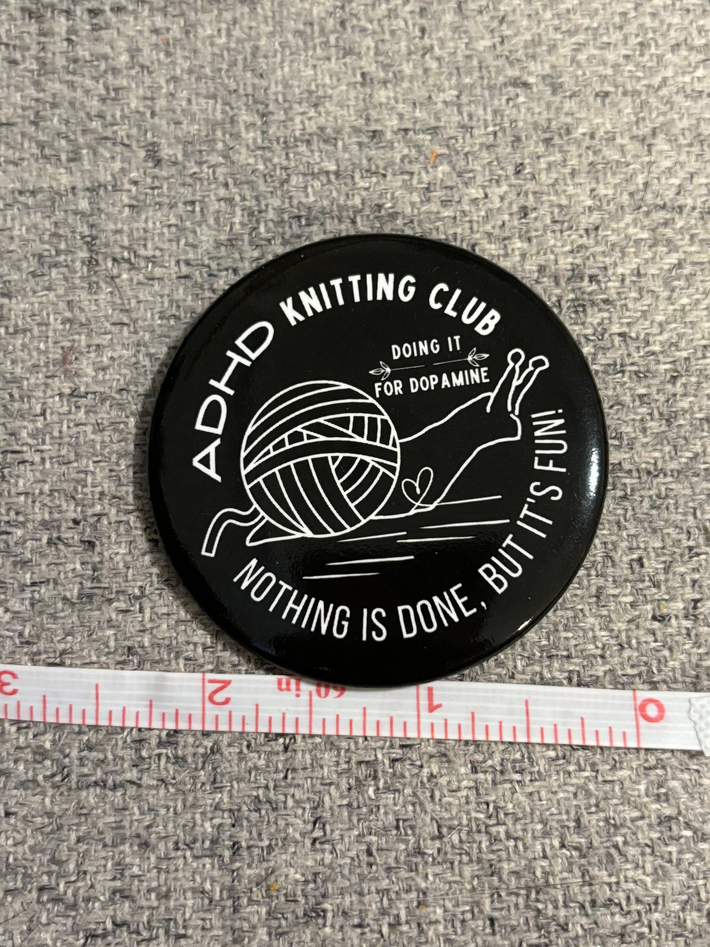 2.25" Pinback buttons - ADHD Knitting Club