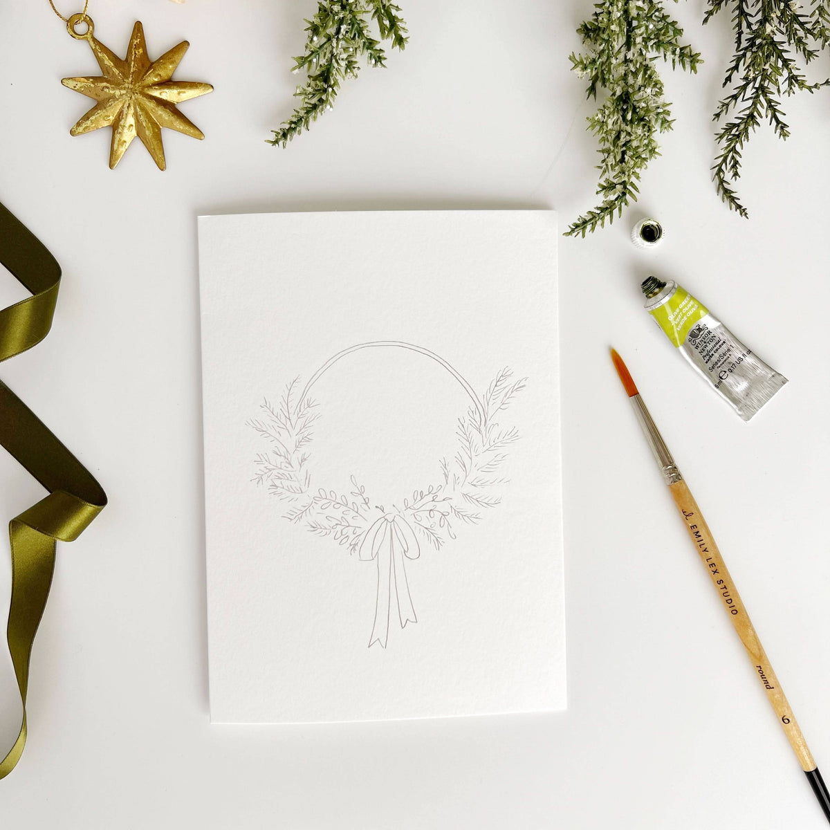 Wreaths Paintable Watercolor Notecard Set by Emily Lex
