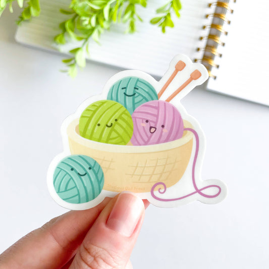 Cute Knitting Yarn Basket Waterproof Matte Vinyl Sticker