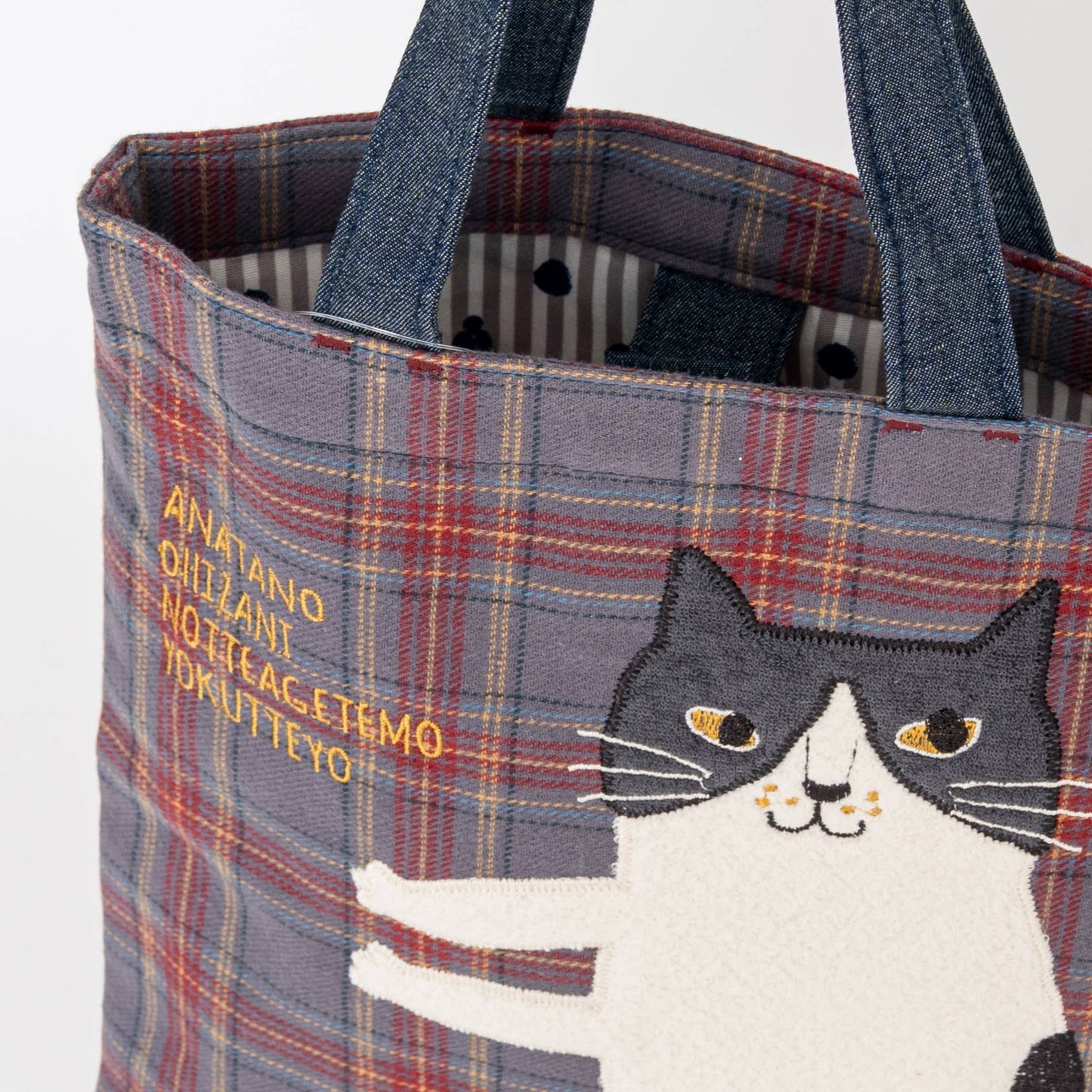 Kusuguru Japan Nago Cat Embroidered Small Tote - Slate Blue