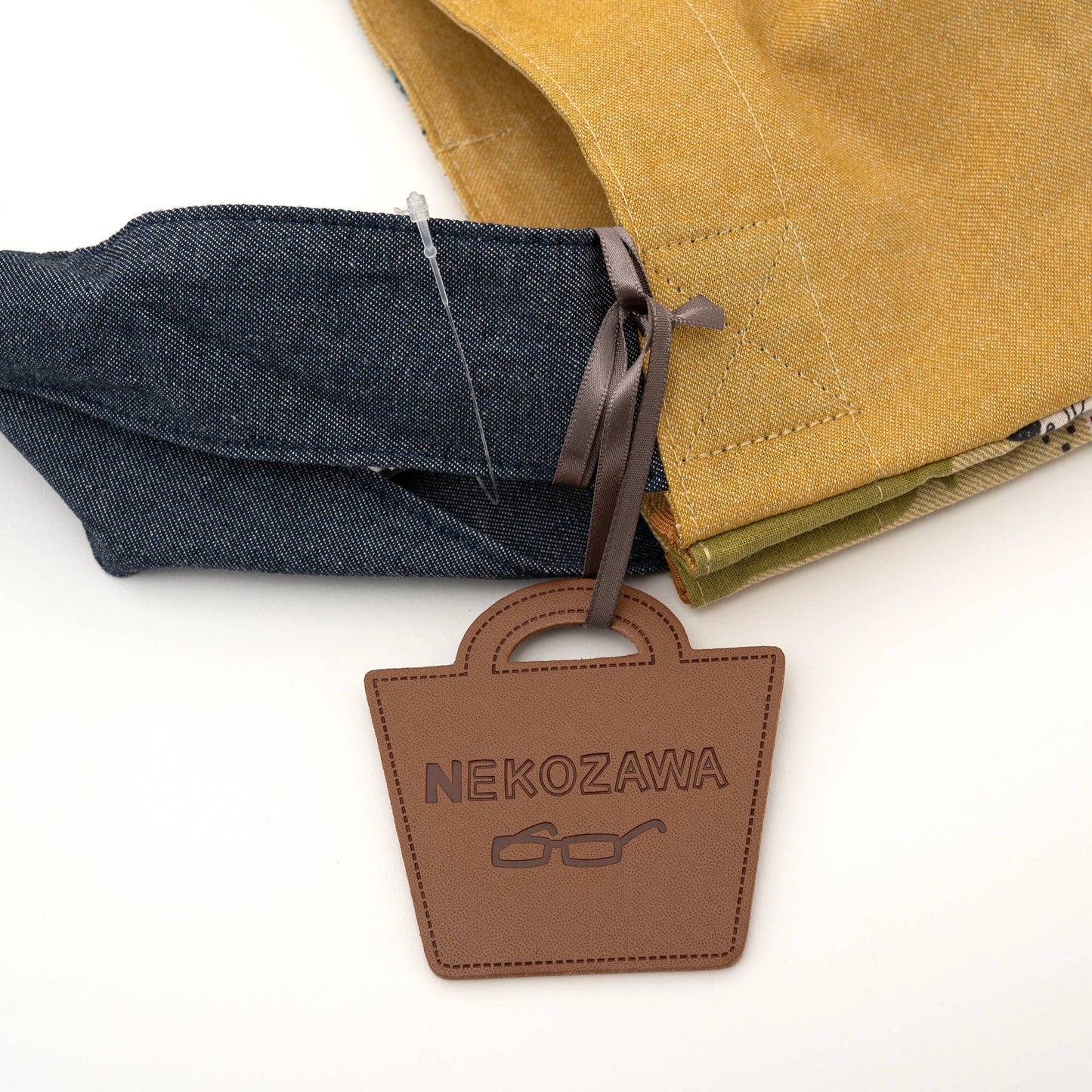 Kusuguru Japan Three Cats Embroidered Large Tote Bag -Yellow