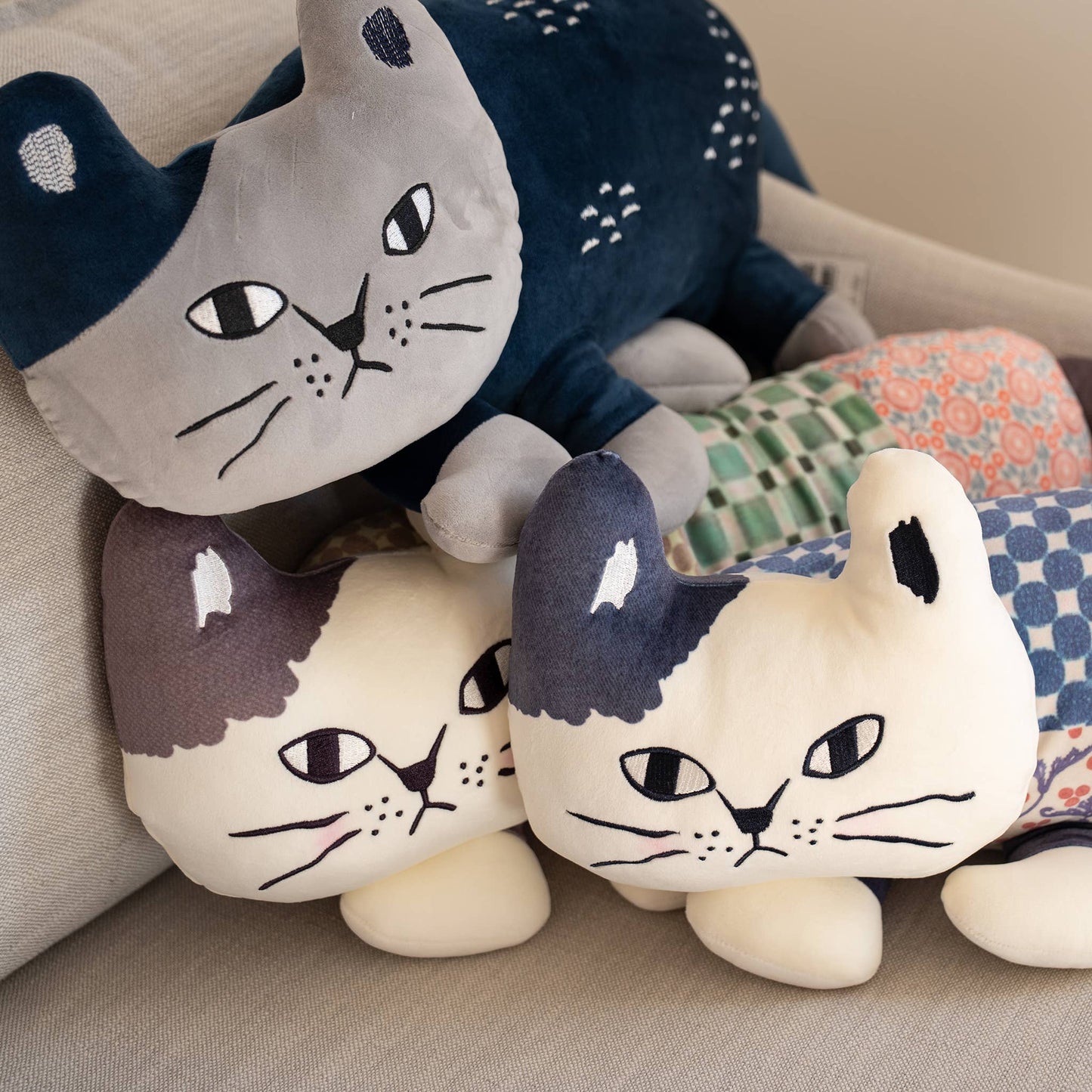 Kusuguru Japan "Matilda" Patchwork Cat Plush - Long Pillow