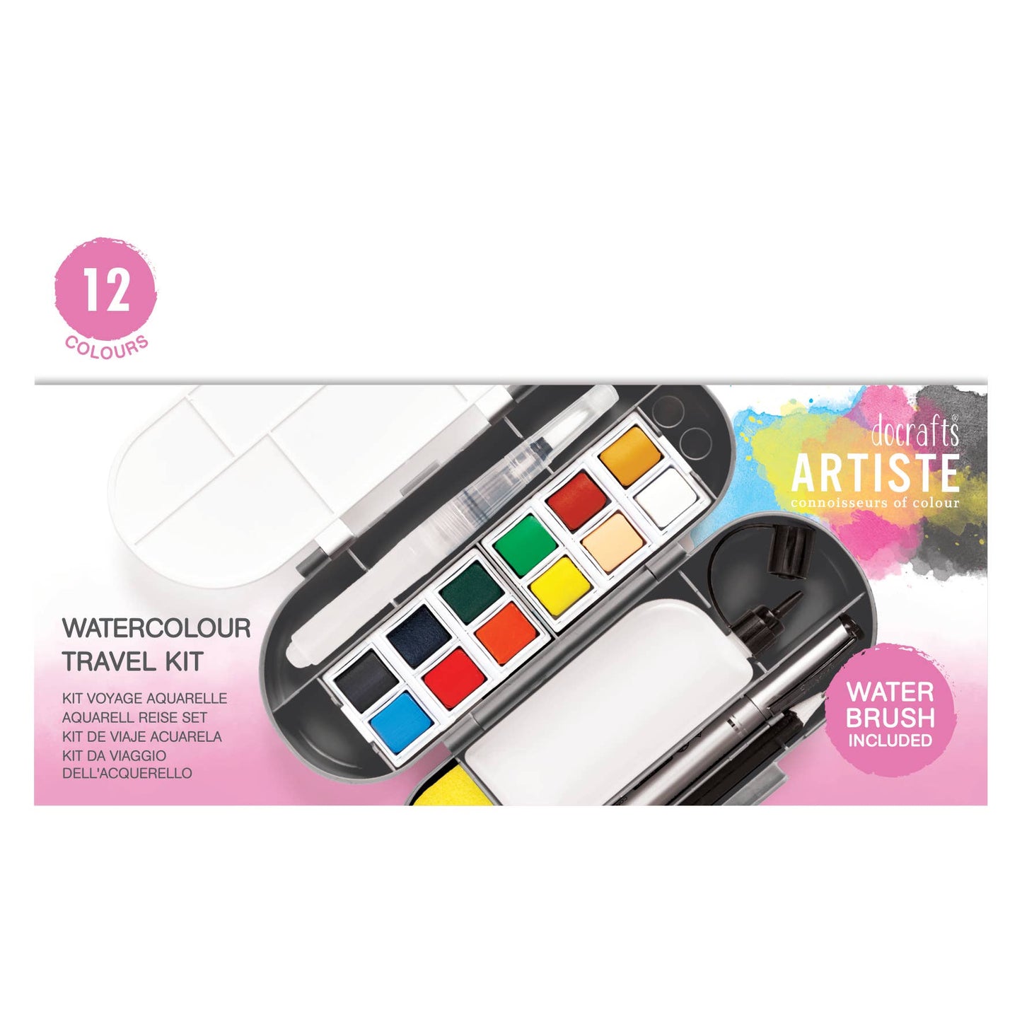 Artiste Watercolour Travel Kit - 12 col with accessories
