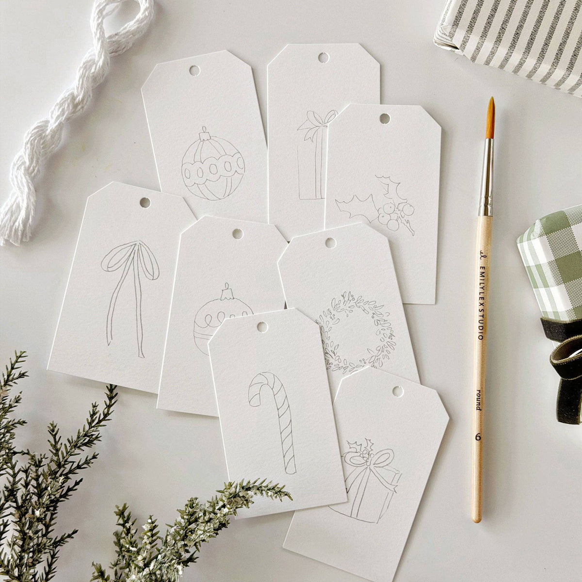 Classic Christmas paintable gift tags by Emily Lux